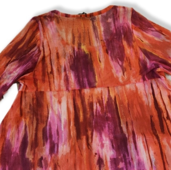 Karen Kane 3/4 Sleene Round Neck Mesh Knit Top in Coral Reef 2X Plus Size W-682 - Picture 5 of 13